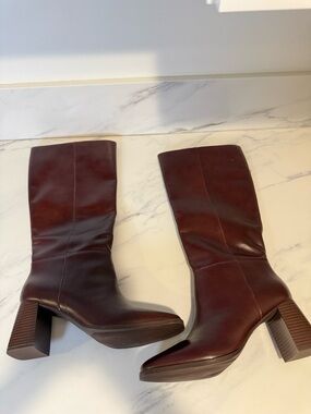 Brown leather square toe boots